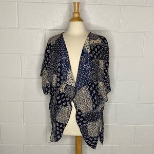 Blue Navy Plaid Mixed Patterned Lightweight Cardigan Kimono P21